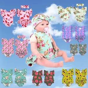 Yiwu Yiyuan Garment pink fruits baby romper with ruffle bum flutter sleeves summer v neck girls romper baby rompers girl clothes