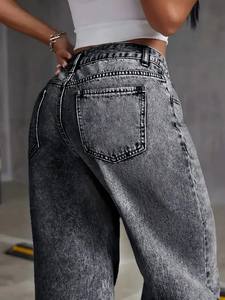 <span class=keywords><strong>Jeans</strong></span> a Gamba Larga in Denim <span class=keywords><strong>Grigio</strong></span> Traspirante ad Alta Elasticità per <span class=keywords><strong>Donna</strong></span>, Vita Alta, Taglie Forti, Tinta Unita, Casual, Lavabile, Spedizione Gratuita negli USA - Product Image 5
