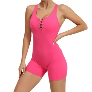 New Design Women Workout Rompers Sexy Cross Back Quick Dry Breathable Yoga Bodysuit 1 Piece Gym Jumpsuit
