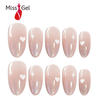 Ongles à presser scintillants mignons, motif cœur blanc, couverture complète, faux ongles en gel réutilisables