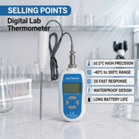 Thermomètre numérique de laboratoire haute précision, étanche IP67, précision 0,5°C, en acier inoxydable de qualité alimentaire, alarme haute/basse température, OEM