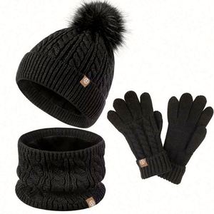 Conjuntos de Gorros de Invierno para Niños y Niñas, Gorro de Punto con Pompón, Bufanda y Guantes para Niños, Venta al Por Mayor - Product Image 5
