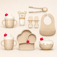Ensemble d'alimentation pour bébé en silicone, bol à ventouse en forme de crème glacée, bavoir et anneau de dentition pour les repas quotidiens des enfants