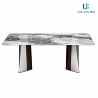 Table à manger en pierre microcristalline |   Table à manger moderne de luxe pour hôtel, villa, restaurant, avec plateau en marbre gris cristallin, taille personnalisée