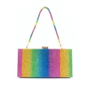 Custom Design Hot Selling Colorful Rainbow Diamond Rhinestone Women's Bag One-shoulder Portable Women's Handbag