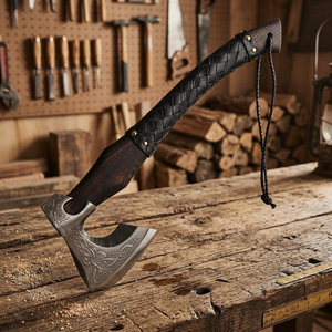 Forged Steel Tomahawk <b>Axe</b> With <b>Wooden</b> Handle And Leather Wrap Survival Hatchet Custom Engraved Blade Design - Product Image 2