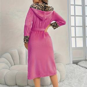 Custom Women's Leopard Printed Soft Flannel Fleece Microfiber Ladies <strong>Hooded</strong> Bath <strong>Robe</strong> - Product Image 5