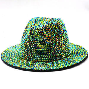 Chapeaux Fedora pour femmes à la mode feutre brillant Performance strass Jazz <span class=keywords><strong>chapeau</strong></span> <span class=keywords><strong>Borsalino</strong></span> Panama <span class=keywords><strong>chapeau</strong></span> Trilby pour les fêtes en plein air - Product Image 1