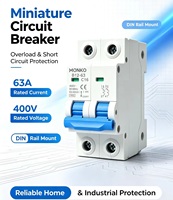 Interruptor de Circuito en Miniatura Tipo C de 2 Polos para Riel DIN, Sistemas de Distribución Eléctrica Industrial, 400V 4.5kA 50/60Hz