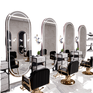 Mobilier de salon personnalisé : Poste de coiffure ovale, miroirs de salon, chaise de coiffure et miroir de salon - Product Image 1
