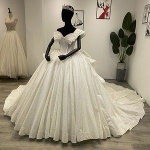 Jancember Wm002 2023 Ivory <b>Glitter</b> Shiny <b>Prom</b> Off Shoulder Wedding <b>Dresses</b> Ball Gown - Product Image 1