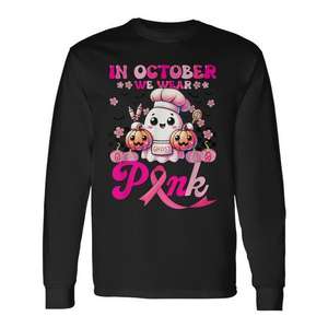 Cute Ghost Lunch Lady <b>Breast</b> <b>Cancer</b> Long Sleeve <b>T</b>-<b>Shirt</b> October We Wear Pink-Promotional Cute Ghost <b>Breast</b> <b>Cancer</b> <b>T</b>-<b>Shirt</b> - Product Image 1