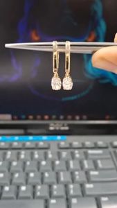Pendientes de Diamantes Cultivados en Laboratorio, Ovalados, Chapados en Oro Amarillo de 14K, Elegantes, para Novia, Boda, Joyería Fina, Regalo de Aniversario para Ella - Product Image 3