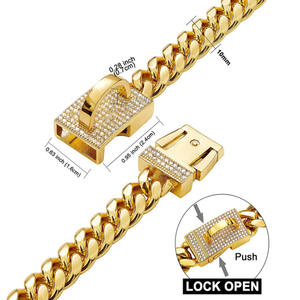 10mm/14mm <b>Dog</b> Diamond Stainless Steel Training Chain-Fashion Luxury Gold Cuban Link Print Pattern Sash Small <b>Bell</b> - Product Image 5