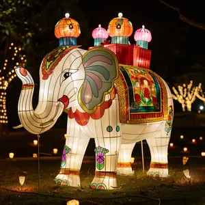 Customized Outdoor Large Size Elephant Motif Animal Light High Quality Animal Silk Led Lanterns In Park