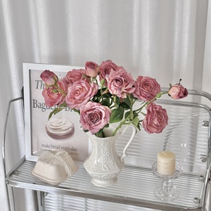 Nuevas llegadas: Rosas artificiales de seda quemada con 3 cabezas, efecto eterno y bordes tostados, para decoración de bodas y hogar. - Product Image 4