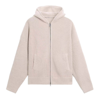 Cardigan en maille à capuche zippé pour homme, design simple, couleur unie, épaules tombantes, manches longues, collection 2026