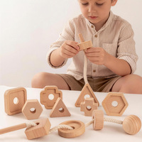Juego de Aprendizaje de Formas 3 en 1 Montessori para Bebés, Juguetes de Enhebrado para Niños, Juguetes Educativos de Tornillos y Tuercas para Niños, Juguete de Madera