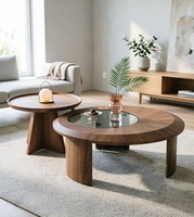 Ensemble de tables basses rondes minimalistes modernes avec insert en verre, tables d'appoint gigognes en bois de noyer pour salon, meubles de luxe