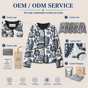 Fournisseur en gros OEM ODM – Blouson matelassé vintage à imprimé floral pour <span class=keywords><strong>femme</strong></span>, logo personnalisé, faible MOQ, vêtement d'extérieur pour <span class=keywords><strong>femme</strong></span> avec bordure contrastante - Product Image 2