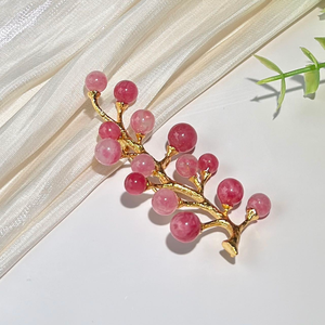 Luxury Vintage Multi-Gemstone Fruit <b>Tree</b> Brooch Handcrafted Copper Gold Plated Mixed Natural Crystal Branch Brooch for Lady Suit - Product Image 1