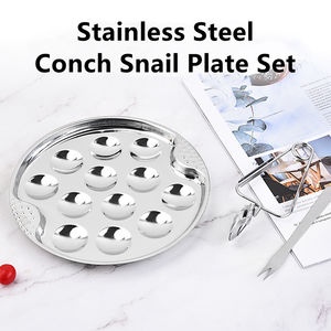Plat <span class=keywords><strong>à</strong></span> escargots en acier inoxydable Manjia, plats <span class=keywords><strong>à</strong></span> champignons avec pinces et fourchettes <span class=keywords><strong>à</strong></span> escargots, outils pour fruits de mer, ensemble d'outils de service pour escargots français - Product Image 2