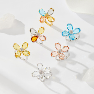 Crystal Flower Open <b>Ring</b> <b>Adjustable</b> Index Finger <b>Ring</b> Women's Jewelry Everyday Wear - Product Image 1