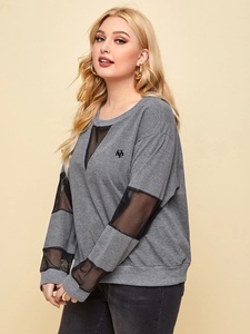 MUJER PREMIUM Gris Contraste Fishnet Mesh Sudadera Cuello redondo Sudaderas de manga larga Sudaderas Más vendidos Sudaderas Camisas de mujer - Product Image 4