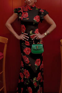 King Mcgreen Star nouvelles femmes élégantes à volants à manches courtes fleurs <span class=keywords><strong>Robe</strong></span> de soirée mince hanche paquet femme <span class=keywords><strong>Cheongsam</strong></span> Maxi robes <span class=keywords><strong>Robe</strong></span> - Product Image 5