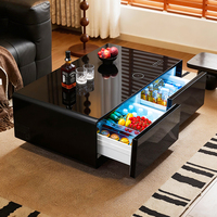 Table basse intelligente noire Primst avec réfrigérateur intégré, écran tactile, ports USB et lecteur de musique pour la maison et le dortoir