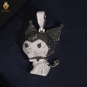 925 pendentif en argent Sterling breloques dessin animé Ku Romi noir rond brillant Moissanite pendentif mode pendentifs collier à breloques - Product Image 1