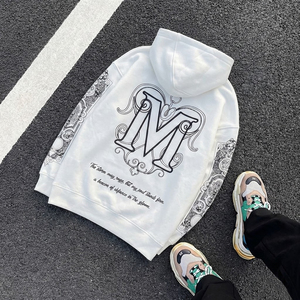 420 Gsm Y2k White Hoodies Personalized Custom 3D Embroidery Street Wear Oversized Thick Hooded Sweatshirt 100% Cotton Woven