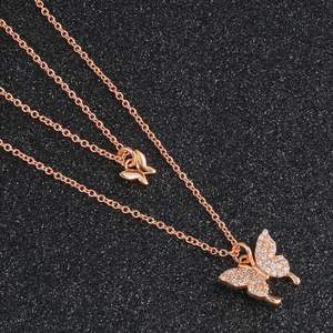 Collar con colgante de mariposa chapado en oro rosa para mujer, collar de barbilla de <span class=keywords><strong>doble</strong></span> capa - Product Image 5