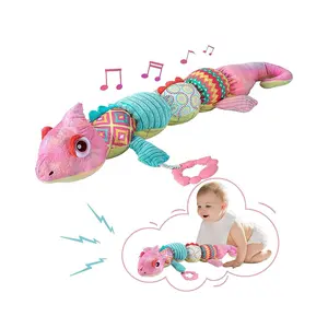 Baby farcito camaleonte peluche giocattoli animali musicale infantile lenitivo multi-sensoriale morbido comfort bambola per neonato con righello di altezza