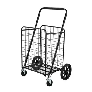 Foldable Heavy-duty Shopping Cart Iron 45L Black Mini Market Trolley Grocery Wholesaler Yiwu Factory