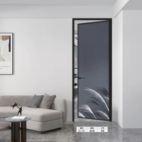 Pintu Ayun Aluminium Kaca Eksterior/Interior Satu Daun Panel Rata dengan Penutup Magnetik Isolasi Termal Lapisan Bubuk Minimalis