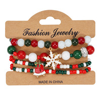 Bracelet élastique unisexe en perles acryliques colorées multicouches, breloques flocon de neige et clochette, électroplaqué, vente en gros