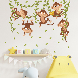 Adesivi <span class=keywords><strong>murali</strong></span> scimmia cartone animato creativo <span class=keywords><strong>foresta</strong></span> giungla carta da parati camera da letto per bambini decalcomania decorativa TV autoadesiva sfondo murale - Product Image 3