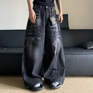 Offre Spéciale – Fabricant de Denim Personnalisé – Pantalon <span class=keywords><strong>Homme</strong></span> Ample et <span class=keywords><strong>Large</strong></span> à Jambe Droite, Lavé, Tendance - Product Image 1