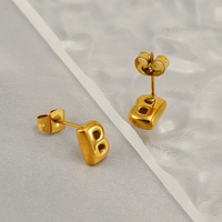 Boucles d'oreilles tendance en acier inoxydable plaqué or 18 carats, motif bulle gonflée, lettre initiale, pour femme