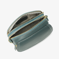 Tas Ponsel Kulit Asli Grade Atas untuk Wanita, Jahitan Kontras, Kulit Bertekstur, Multi Ritsleting, Selempang, Dompet Bahu Kecil Bermuka Lipat