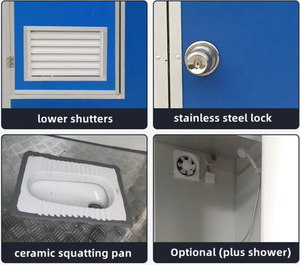 Toilettes mobiles préfabriquées en acier bleu, portables, temporaires, pour extérieur, avec cuvette céramique et ventilation - Product Image 2