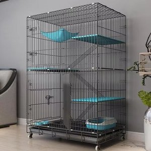 Hiện đại đa cấp trong nhà mèo lồng tiết kiệm không gian <span class=keywords><strong>Stackable</strong></span> dây sắt bao vây hệ thống có thể gập lại với khay nhựa Pallet - Product Image 6