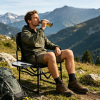 Chaise pliante portable d'extérieur avec table latérale, dossier en maille, tissu Oxford portable pour le camping, le pique-nique, la pêche, la randonnée