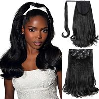 Lot de 5 extensions capillaires à clipser de 16 pouces avec velcro, 18 clips, bouclées crépues, en fibre résistante à la chaleur, sans couture, pour vente en gros