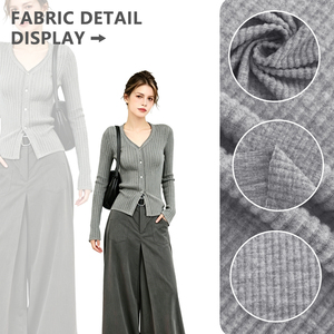 30S Polyester Spandex 5x2 Vertical Rib Brushed Knit Fabric 165cm Width 230gsm Stretch For Cardigans T Shirts Undershirts - Product Image 3