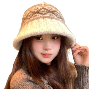 Fall Island Knitted <b>Wool</b> Bucket Hat For Women Winter Warm Windproof Ethnic Style Gray Khaki Light <b>Brown</b> Black Red - Product Image 3