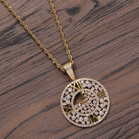 Collar con Colgante de Disco Hueco con Incrustaciones de Circonita Cúbica, Chapado en Oro Real, Estilo Hip Hop, con Cadena de Acero Inoxidable de 24 Pulgadas