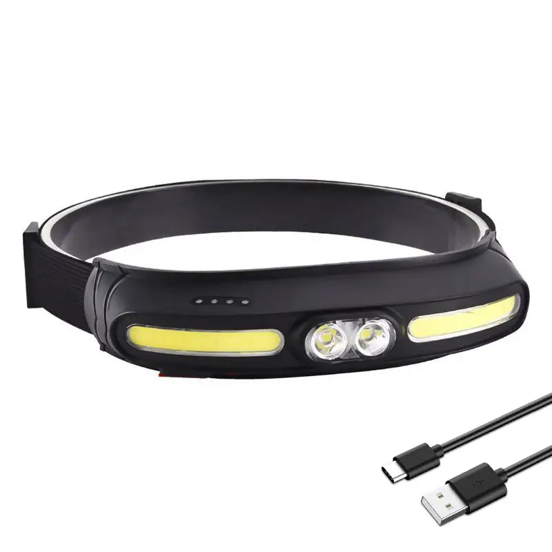 5 Modes Wide Beam Bright XPE LED Headlamp Flashlight For Running Waterproof Type-C USB Rechargeable COB Head Light