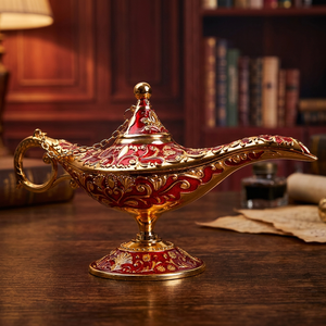 Grande lampe à souhaits en métal, statue de la lampe d'Aladin avec brûleur à encens pour usage religieux - Product Image 6